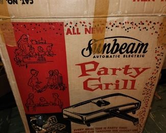 New, in original box, never used, vintage Sunbeam electric party grill