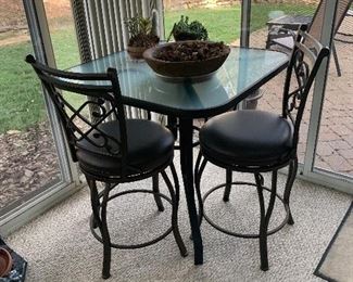 High top glass table and 2 chairs