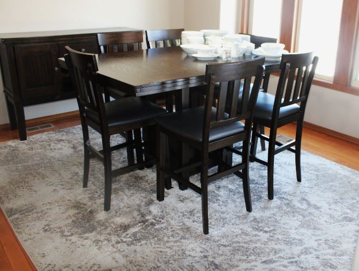 Square Dining Set seats (6) Upholstered Chairs Black and Espresso