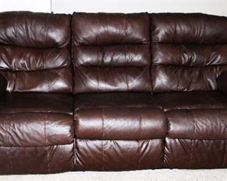 Brown Leather Couch with 2 Side Recliners