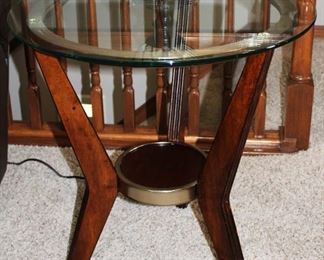 Glass Top End Tables (2) on Wood/Metal Frame