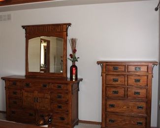 Beautiful matching dresser with mirror and chest of drawers.