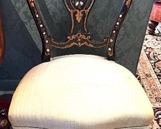 3h6a. One of a matching pair of Chinoiserie side chairs with MOP inlay