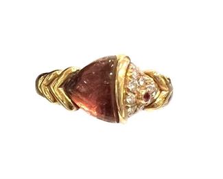 4b. Bvlgari 18K Diamond Tourmaline "Pesce" Ring