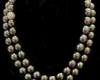 4n. South Sea pearls 2 strands one with pave clasp