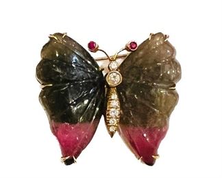 4r. Watermelon toumaline brooch necklace
