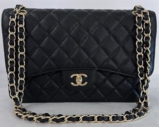 5a. Chanel double flap black caviar shoulder bag