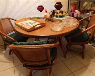 Vintage Bamboo Round Table with 4 Chairs