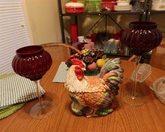 Chicken - Pair of Red Candle Holders