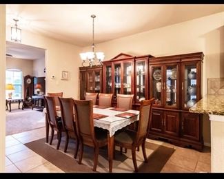 Dining Table with 8 Chairs, Three China Hutches