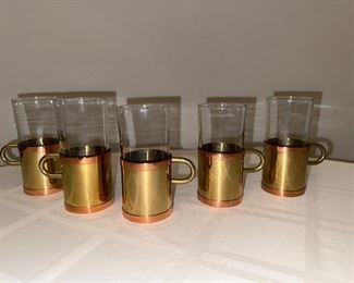 5 Beucler copper and glass coffee cups