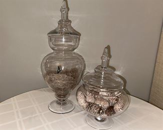 2 glass apothecary jars