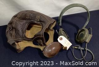 wvintage leather pilots cap and headset241 t