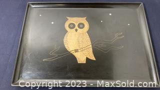 wvintage mid century couroc owl inlaid serving tray941 t