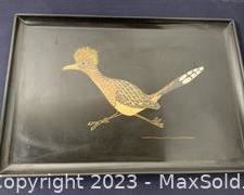 wvintage mid century couroc road runner inlaid serving tray911 t