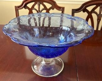 Cobalt pedestal bowl