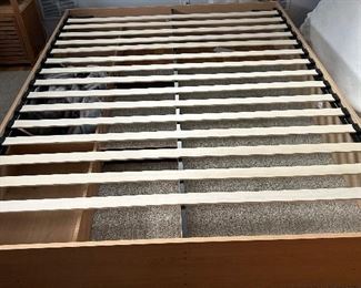 Nexera Queen size platform bed with 3 drawers in natural maple