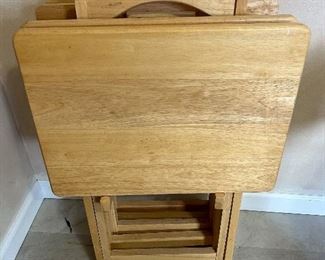 Natural wood tray table set