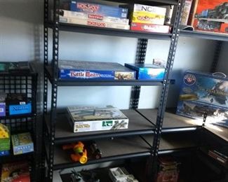 Several heavy duty shelving units