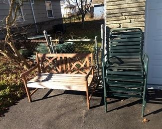 Garden bench and patio chairs