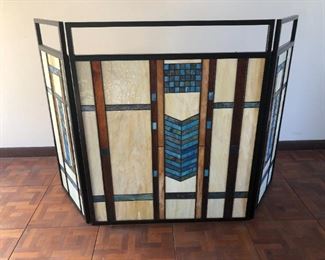 Three-partition stained glass screen 31.5" tall