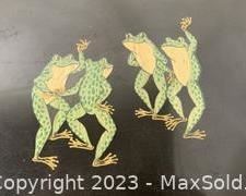 wvintage mid century couroc dancing frogs inlaid serving tray921 t