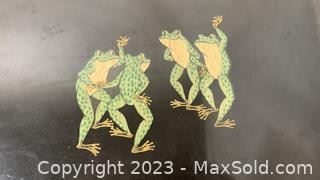 wvintage mid century couroc dancing frogs inlaid serving tray921 t