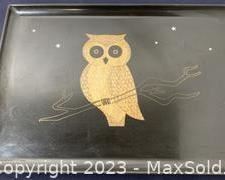 wvintage mid century couroc owl inlaid serving tray941 t