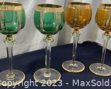 wgreen and yellow bohemian crystal moser goblet wine glasses1061 t