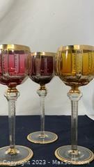 wtrio of bohemian crystal moser goblet wine glasses1081 t