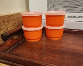 Set of 4 Tupperware Orange Snack Cups w/ Lids Stackable Vintage