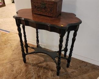 Carved Wood Box and Side Table