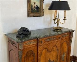 Green Marble-Top Antique Cabinet