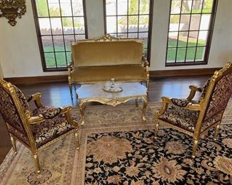 Gilt Gold Settee - Gilt Brocade Chairs