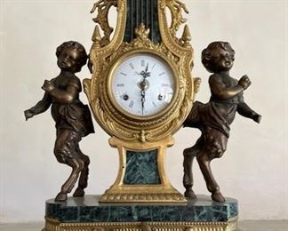 French Figural Mantel Clock with Pair of Candelabras (set of 3)