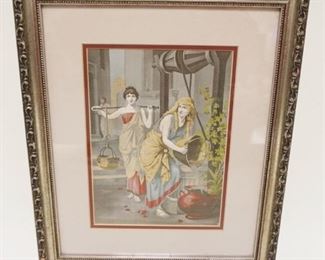 1004	ANTIQUE STEVENGRAPH FRAMED AND MATTED COLORED IMAGE OF WOMEN AT WELL, APPROXIMATELY 14 IN X 17 IN OVERALL
