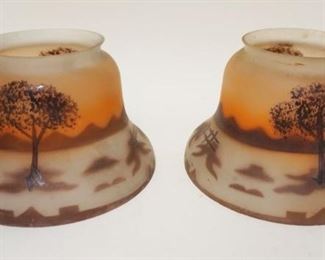 1011	PAIR OF HAND PAINTED FROSTED SHADES. APPROXIMATELY 6 IN FLAIR
