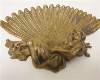 1012	VICTORIAN BRASS TRAY FOR CALLING CARDS, WOMAN ON LARGE OPEN FAN, APPROXIMATELY 5 IN X 6 1/2 IN
