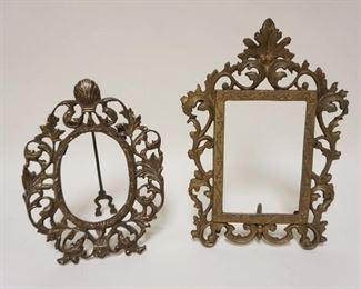 1014	ANTIQUE ORNATE BRASS VICTORIAN DRESSER FRAMES, BOTH MISSING GLASS, LARGEST APROXIMATELY 12 1/4 IN HIGH
