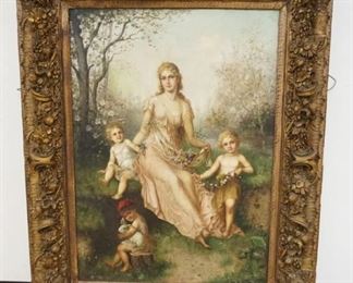 1020	A TELSER OIL PAINTING, LARGE OIL ON CANVAS SIGNED A TELSER OF A WOMAN W/3 CHILDREN, APPROXIMATELY 52 IN X 66 IN OVERALL
