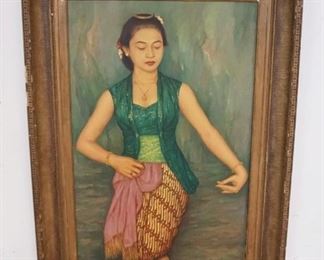 1028	OIL PAINTING ON CANVAS OF ASIAN WOMAN SIGNED LOWER RIGHT CORNER, APPROXIMATELY 39 IN X 54 IN OVERALL
