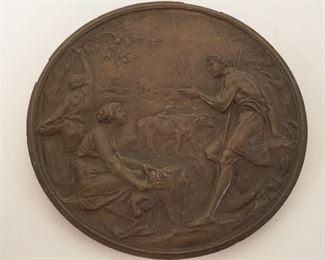 1034	E PICAULT BRONZE PLAQUE, APPROXIMATELY 8 IN ROUND
