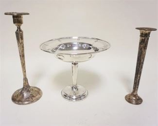 1075	STERLING WEIGHTED COMPOTE & CANDLESTICKS, COMPOTE APPROXIMATELY 6 1/2 IN X 6 IN HIGH
