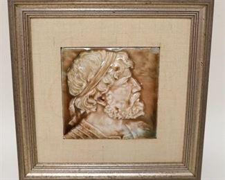1089	ANTIQUE PORTRAIT TILE FRAMED, APPROXIMATELY 12 IN X 12 IN OVERALL, SOME LOSS ON TOP RIGHT
