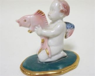 1092	EMS PORCELAIN FIGURINE OF CHERUB HOLDING FISH, APPROXIMATELY 4 IN HIGH
