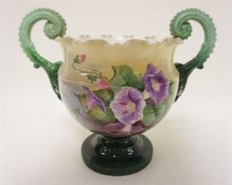 1102	WILLETS BELLEEK FLORAL PAINTED URN, DOUBLE HANDLED, APPROXIMATELY 12 IN X 10 IN
