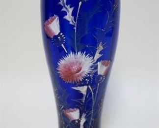 1108	VICTOIRAN COBALT HAND PAINTED FLORAL VASE, APPROXIMATELY 12 1/2 IN
