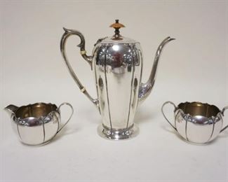 1115	STERLING SILVER *LOTUS* 3 PIECE TEASET, TEAPOT, CREAMER & SUGAR, 23.4 OZT
