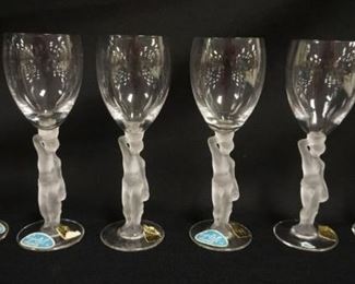 1126	FRENCH ART CRYSTAL FROSTED NUDE STEMWARE 6, APPROXIMATELY 7 1/2 IN HIGH
