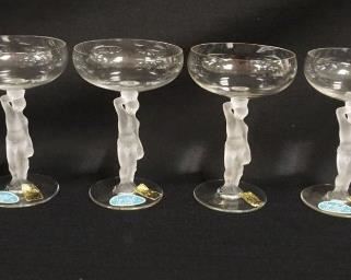 1127	FRENCH ART CRYSTAL FROSTED NUDE STEMWARE 6, APPROXIMATELY 6 IN HIGH
